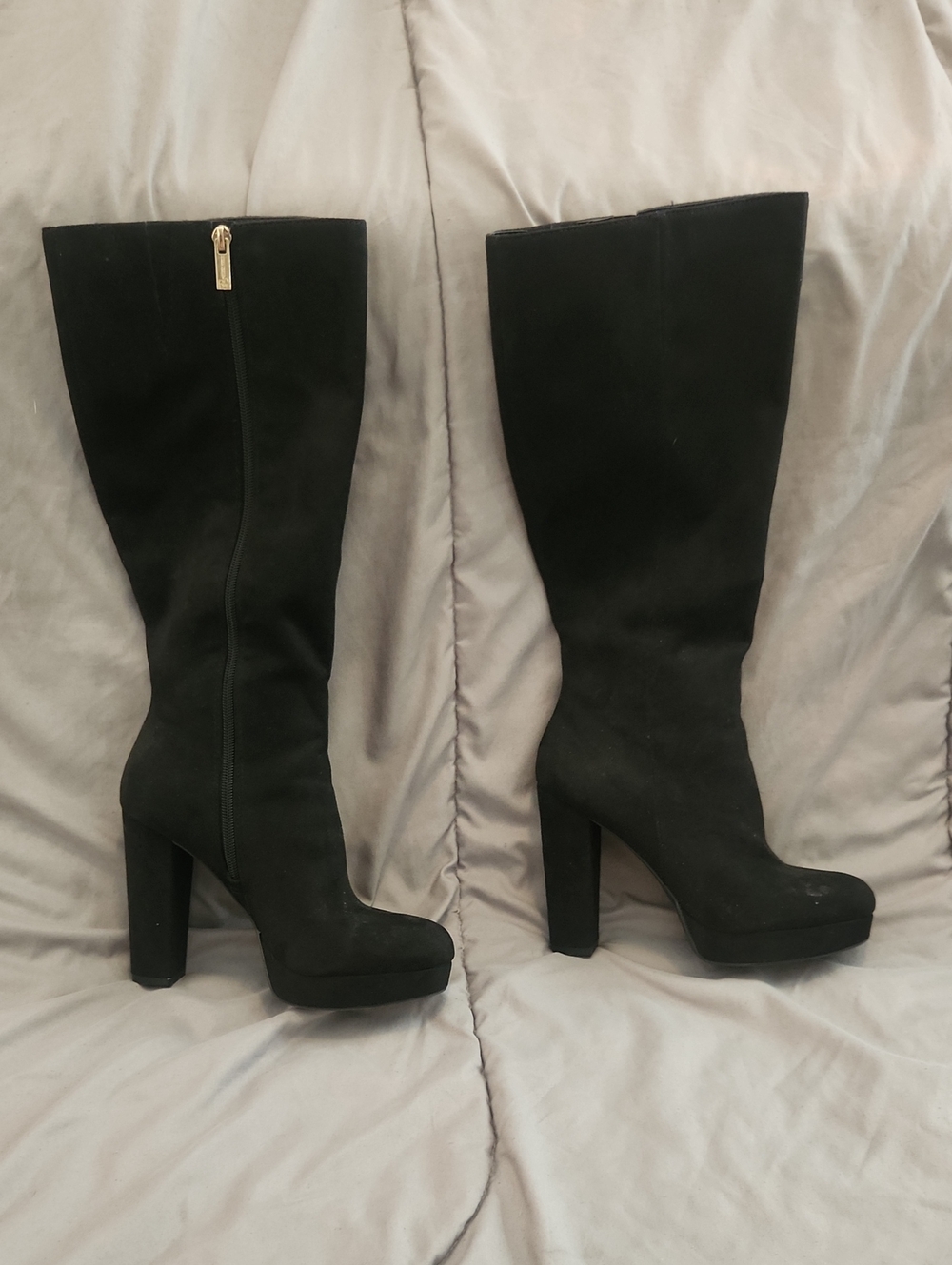 Jessica Simpson Black Suede Knee-High Platform Block Heel Boots